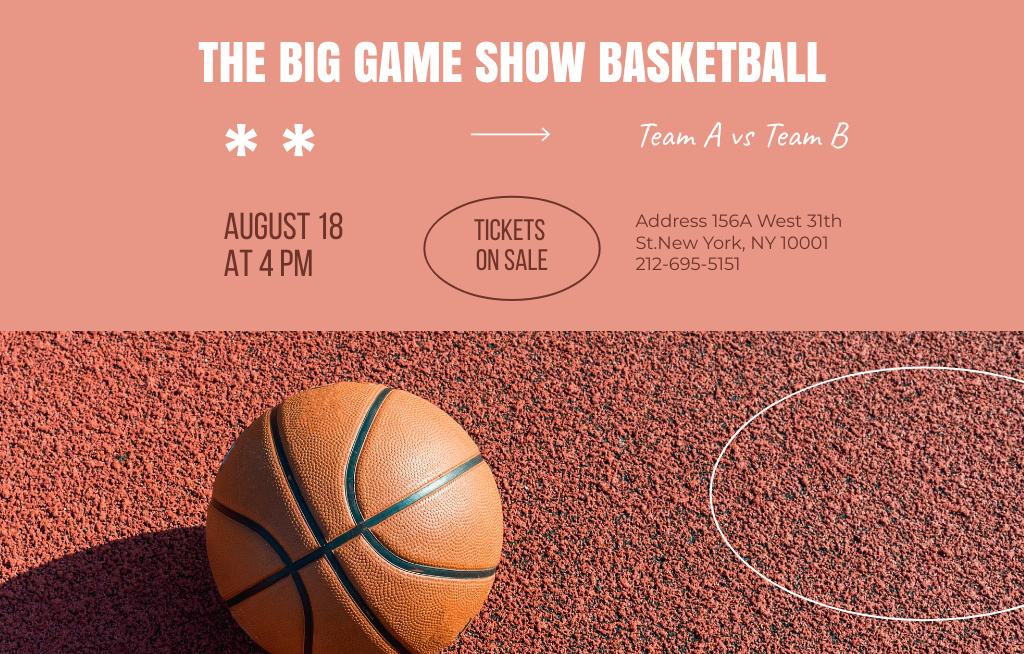 Plantilla de diseño de Basketball Game Announcement on Brown Invitation 4.6x7.2in Horizontal 