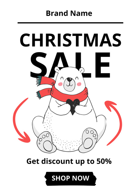 Designvorlage Christmas Sale Offer with Polar Bear Illustration für Poster