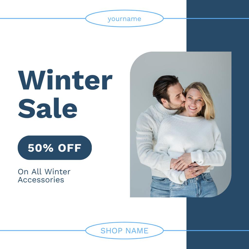 Winter Sale Announcement on Accessories with Young Couple Instagram Πρότυπο σχεδίασης