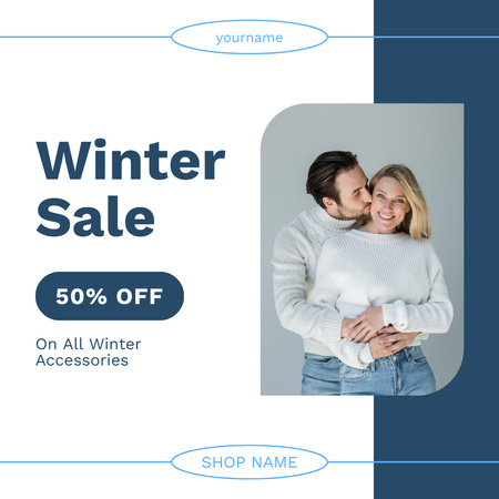 Winter Sale Announcement on Accessories with Young Couple Instagram Design Template