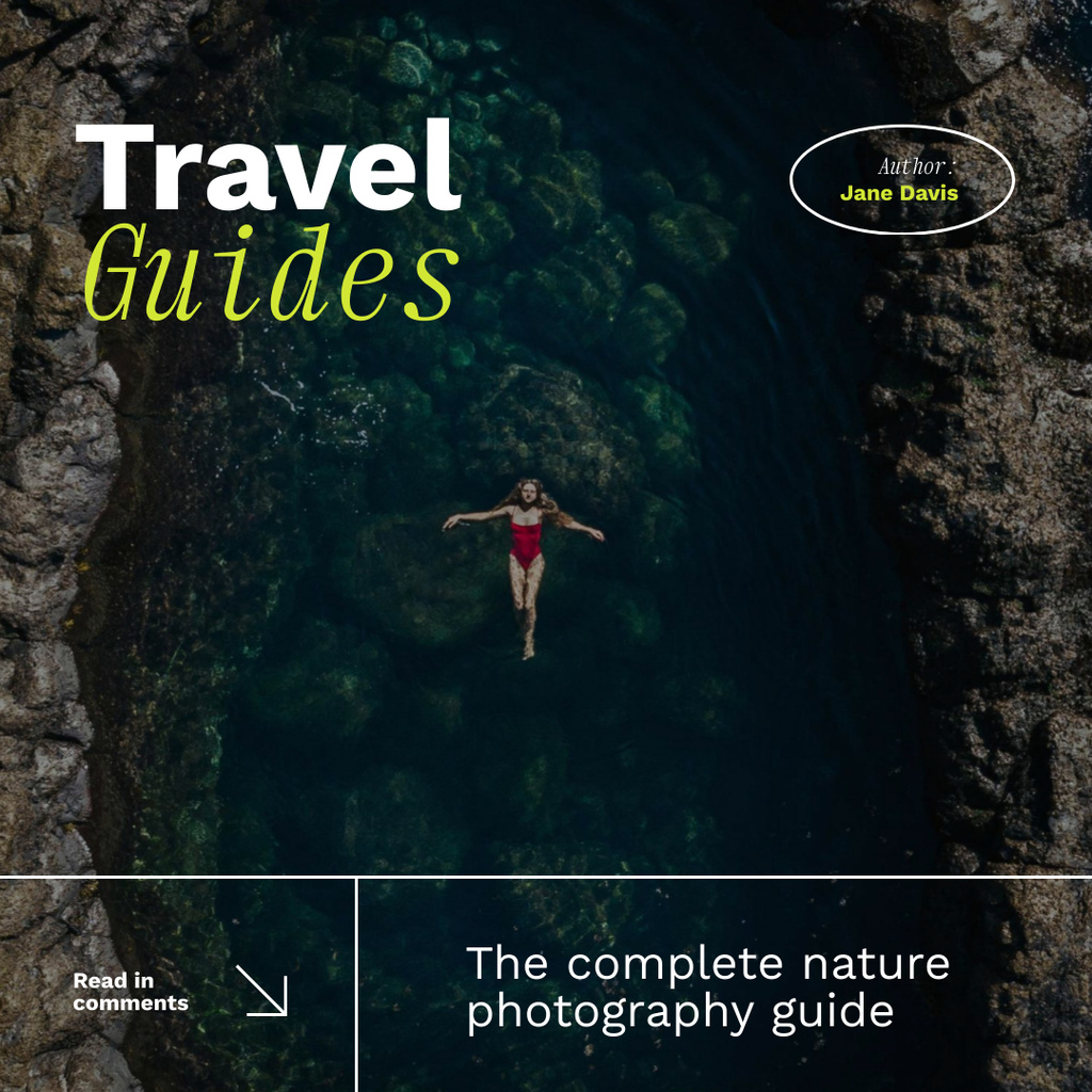 Travel Inspiration with Woman swimming in Lagoon Instagram Design Template