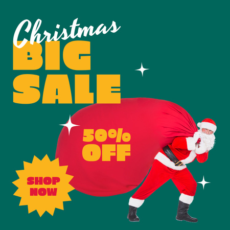 Christmas Sale Offer Santa Taking Big Bag Instagram AD Design Template