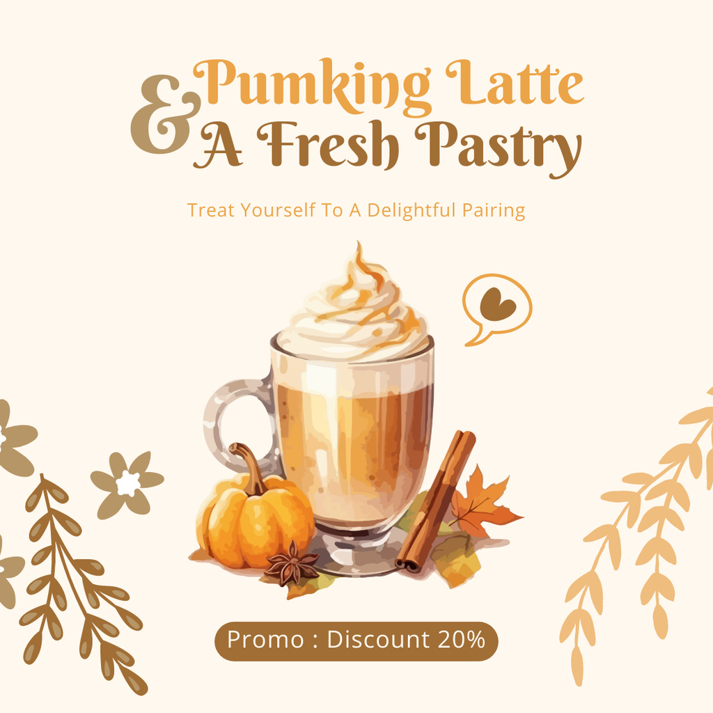 Creamy Coffee In Glass With Spices And Discounts Instagram AD – шаблон для дизайну