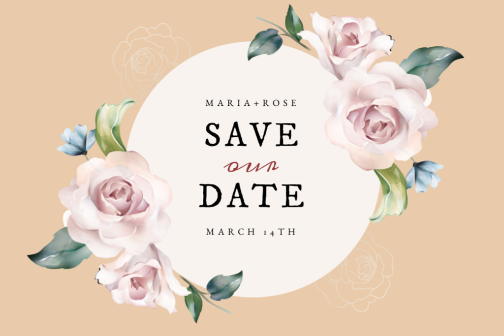 Wedding Day Announcement With Tender Pink Roses Postcard 4x6in – шаблон для дизайну