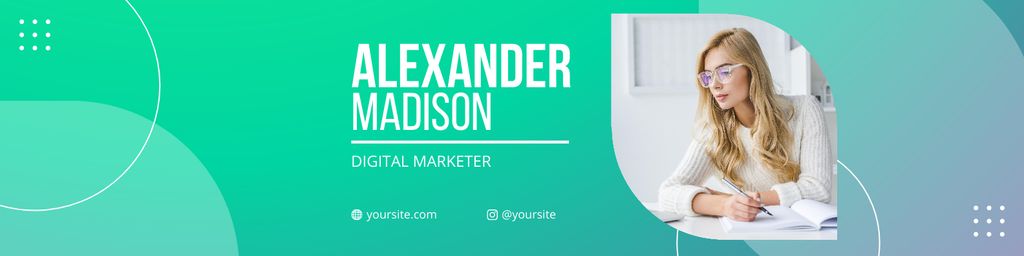 Template di design Services of Digital Marketer on Blue Green Gradient LinkedIn Cover