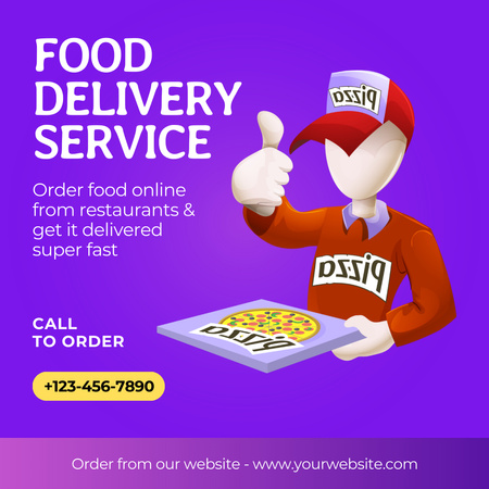 Modèle de visuel Annonce de service de livraison de nourriture avec illustration d'un courrier - Instagram AD