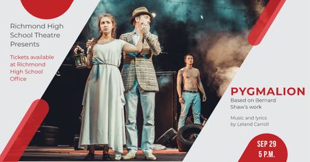 Pygmalion performance with Actors on Theatre Stage Facebook AD tervezősablon