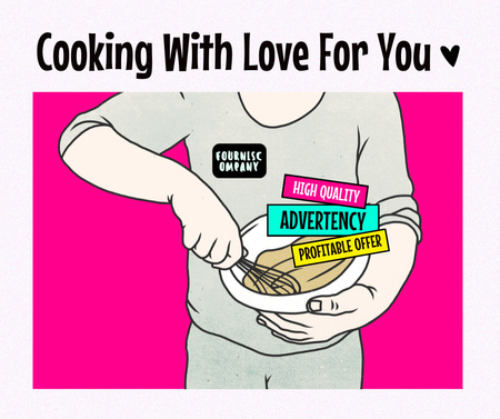 Illustration of Man cooking Facebook Design Template