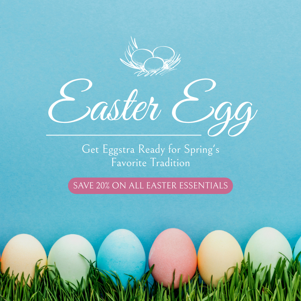 Easter Offer with Cute Eggs in Grass Instagram AD Design Template