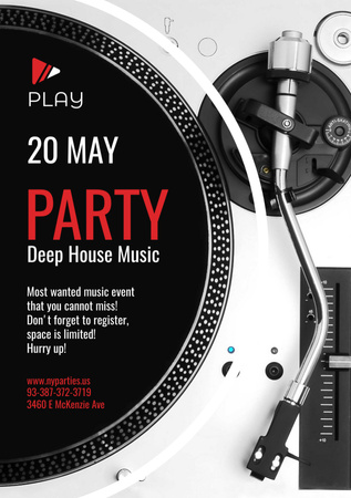 Party Invitation with Vinyl Record Playing Flyer A5 Design Template