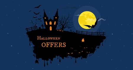 Halloween Offer with Night Scary Castle Facebook AD Design Template