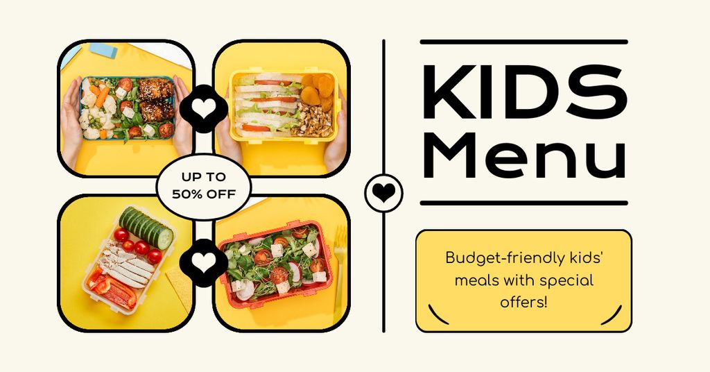 Offer of Delicious and Healthy Kids' Menu Facebook AD Šablona návrhu