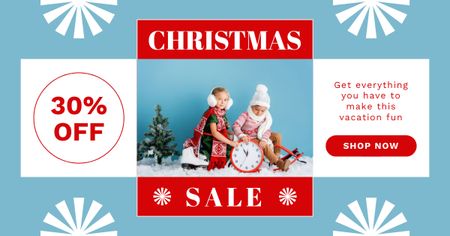 Christmas Sale of Goods for Children Blue Facebook AD Design Template