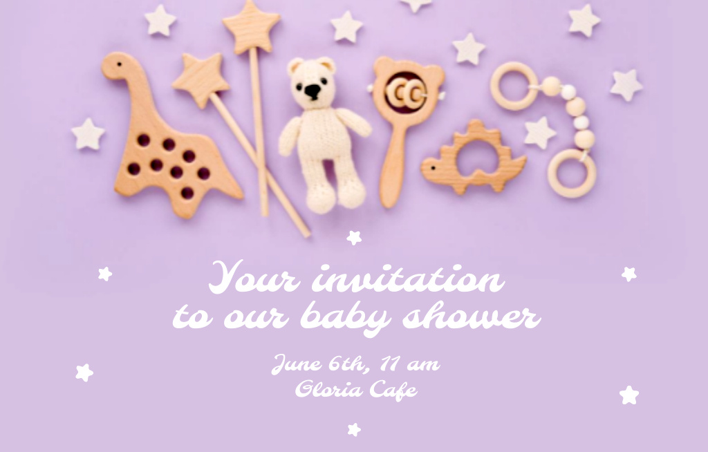 Template di design Baby Shower Celebration with Baby Toys Invitation 4.6x7.2in Horizontal