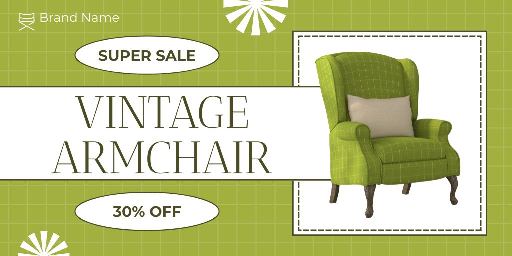 Comfy Armchair Sale Offer In Antique Store Twitterデザインテンプレート