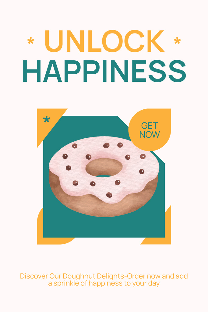 Doughnut Shop Offer with Illustration of Donut in Frame Pinterest Tasarım Şablonu