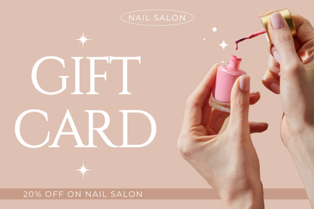 Ontwerpsjabloon van Gift Certificate van Nail Salon Ad with Woman Holding Opened Bottle of Nail Polish