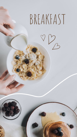 Breakfast with Fresh Cereals and Milk Instagram Story Design Template