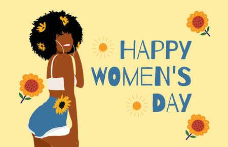 Plantilla de diseño de Women's Day Greeting with Smiling Black Woman Thank You Card 5.5x8.5in 