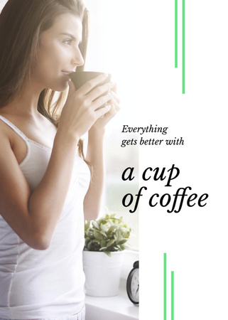 Woman Enjoying Coffee In Morning Postcard 5x7in Vertical Design Template