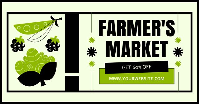 Ontwerpsjabloon van Facebook AD van Market Discount Announcement with Cute Vegetable Illustrations