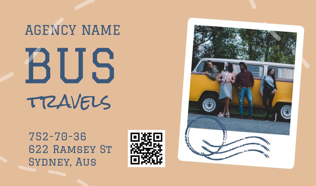 Travelling Tours By Bus Announcement For Groups In Beige Business card Design Template