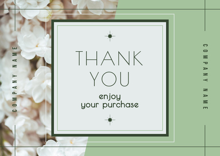 Thank You Message with White Blooming Flowers Card Design Template