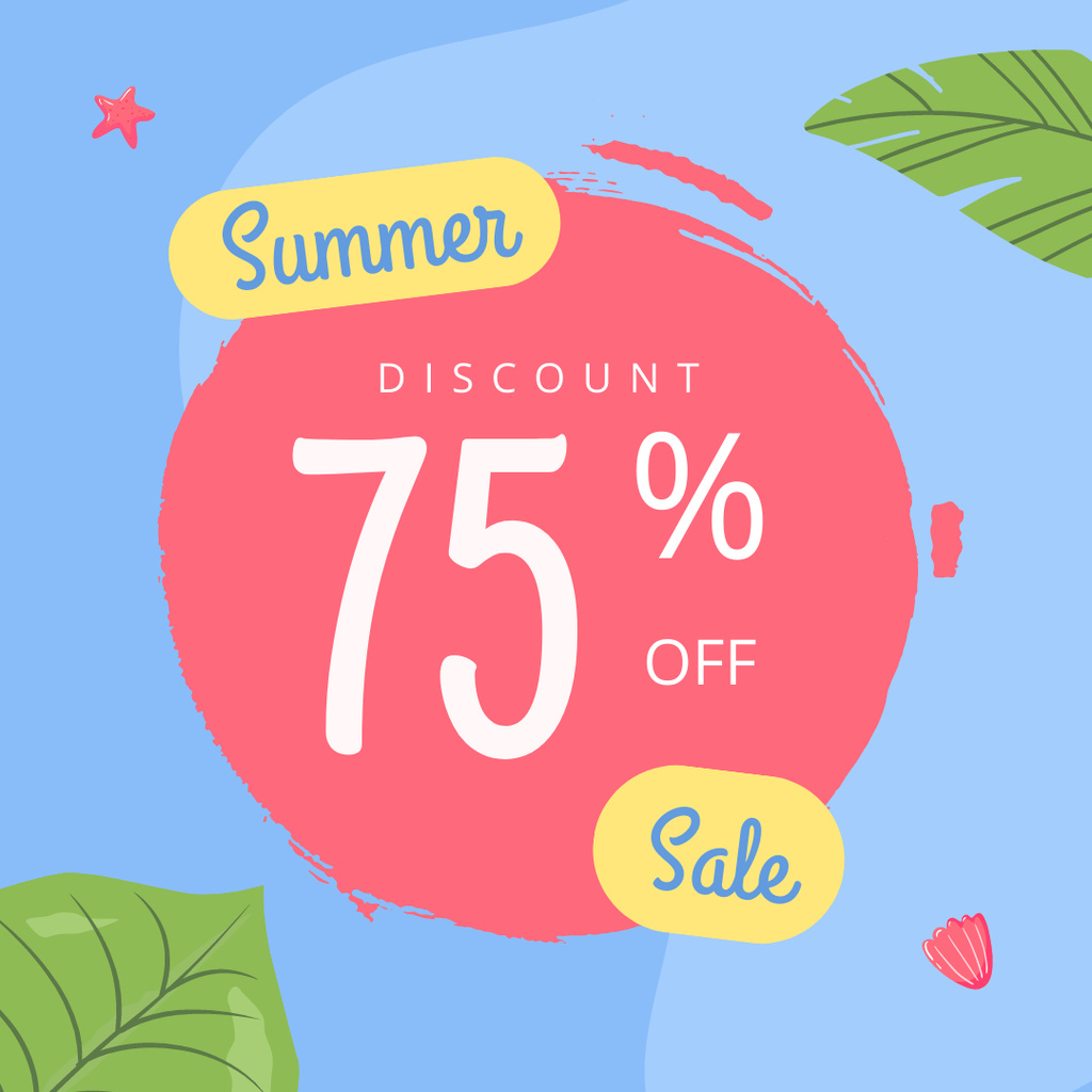 Designvorlage Summer Sale Big Discount Offer with Leaves für Instagram