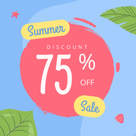 Summer Sale Big Discount Offer with Leaves Instagram Design Template