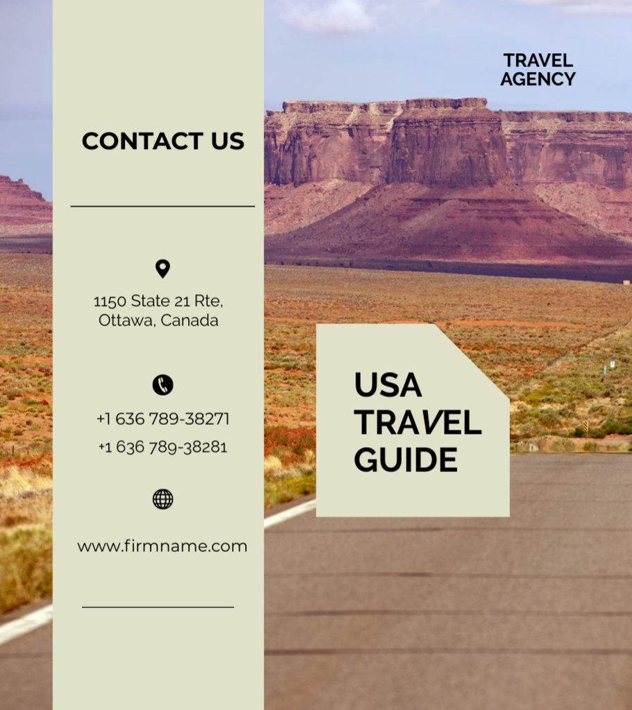 Travel Agency Offer to USA Brochure 9x8in Bi-foldデザインテンプレート