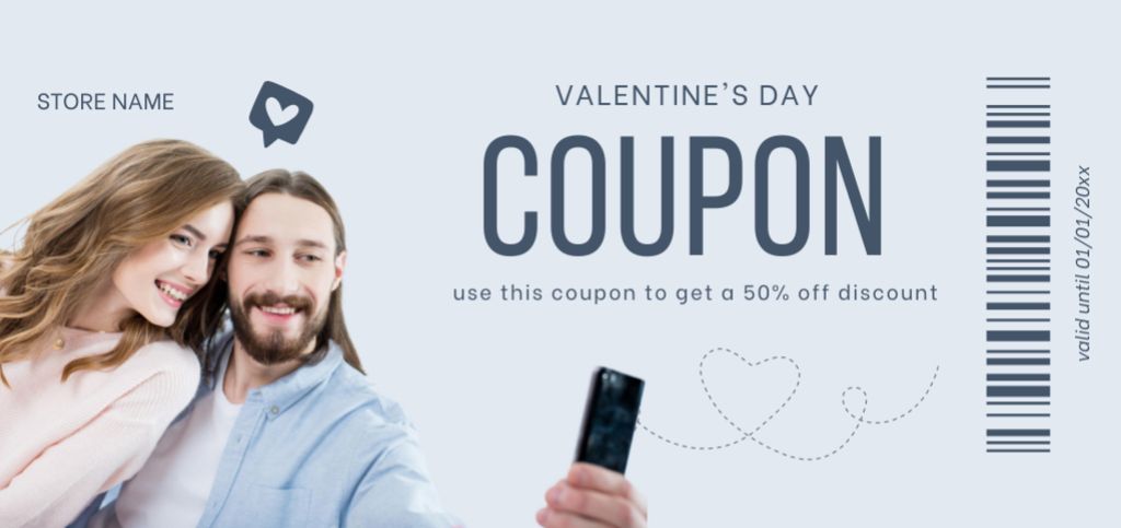 Valentine Day Discount Offer with Beautiful Couple Coupon Din Large Modelo de Design