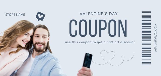 Valentine Day Discount Offer with Beautiful Couple Coupon Din Large Tasarım Şablonu