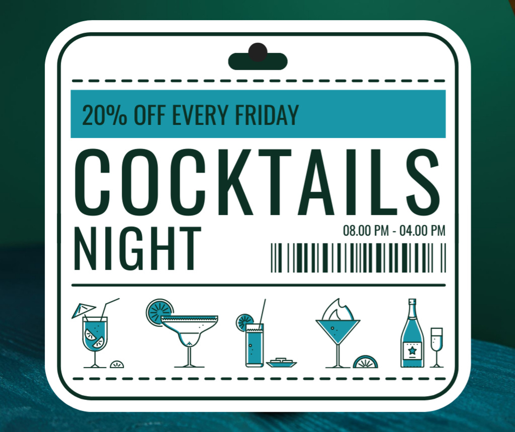 Plantilla de diseño de Announcement of Discount Cocktail Night Every Friday Facebook 