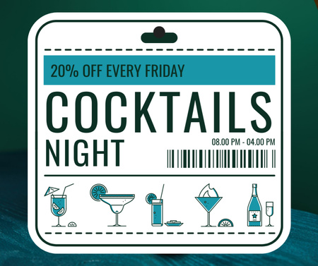Modèle de visuel Annonce d'une soirée cocktail à prix réduit tous les vendredis - Facebook