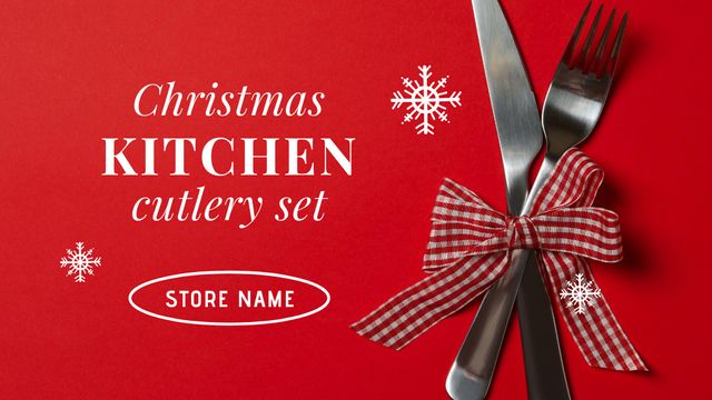 Designvorlage Christmas Kitchen Cutlery Set Offer on Red für Label 3.5x2in