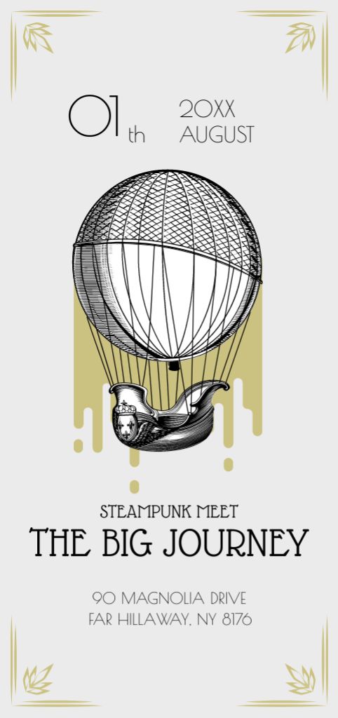 Steampunk Event Ad with Vintage Hot Air Balloon Flyer DIN Large Πρότυπο σχεδίασης