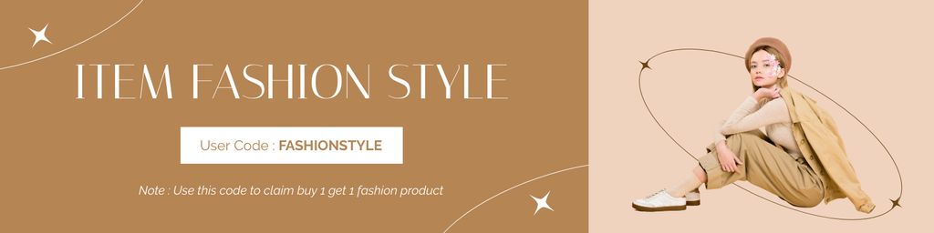 Plantilla de diseño de Promo of Fashion Sale with Woman in Beige Suit Twitter 