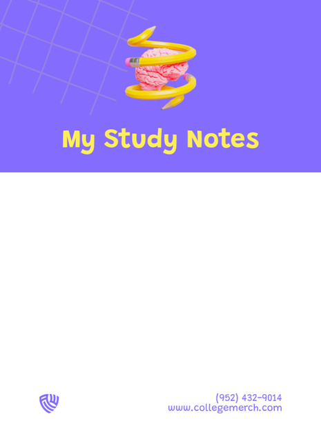 Study Planner with Illustration of Brain with Curved Pencils Notepad 4x5.5in Design Template