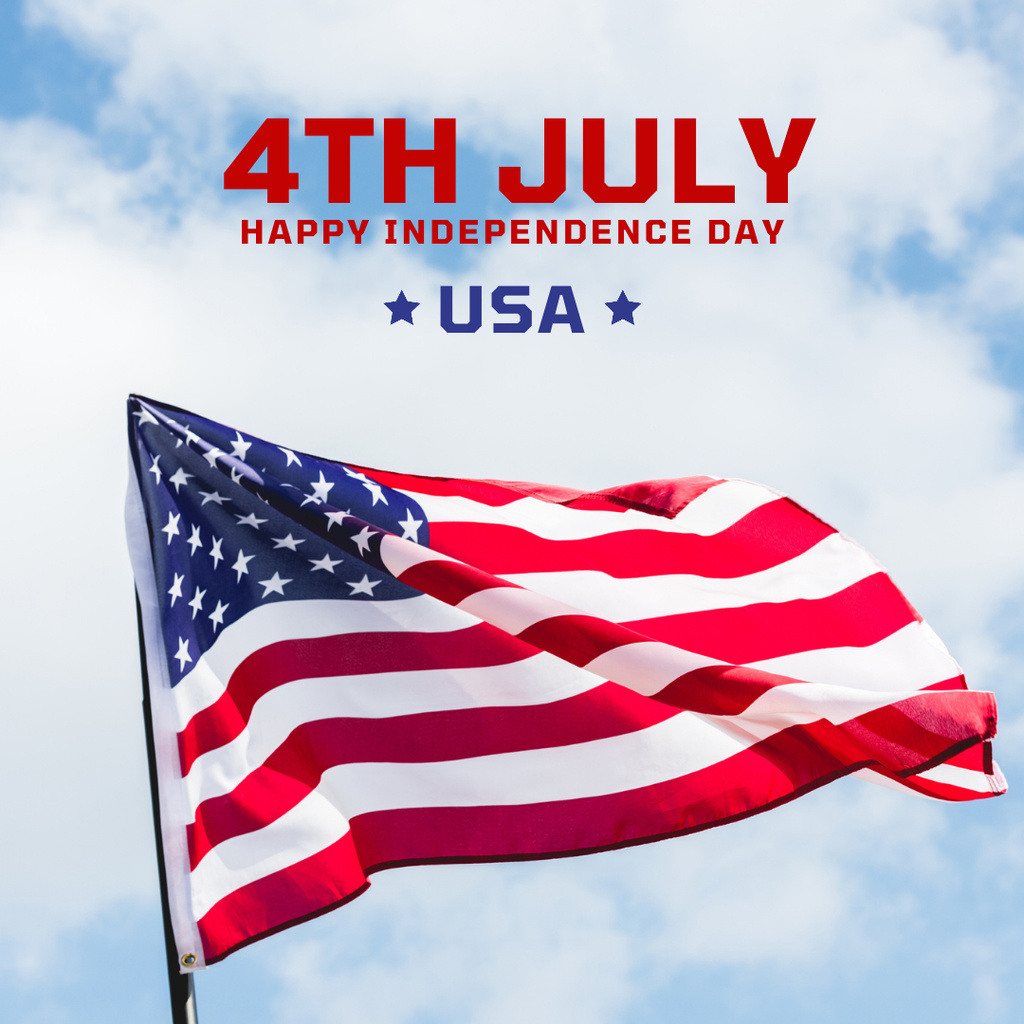 USA Independence Day Greeting with American Flag in Blue Sky Instagram Modelo de Design