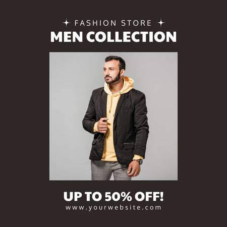 Oznámení kolekce mužského oblečení Instagram Šablona návrhu
