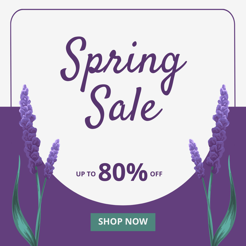 Spring Sale Announcement with Purple Flowers Instagram Design Template