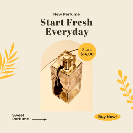 New Fragrance Ad with Leaves Illustration Instagram Design Template
