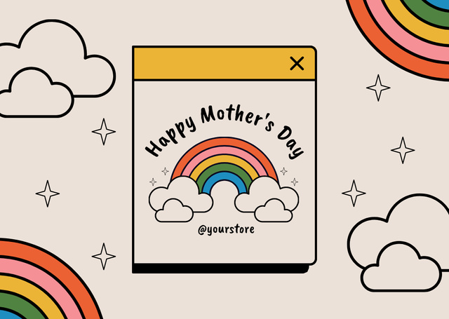 Mother's Day Greeting with Cute Rainbows Card Design Template