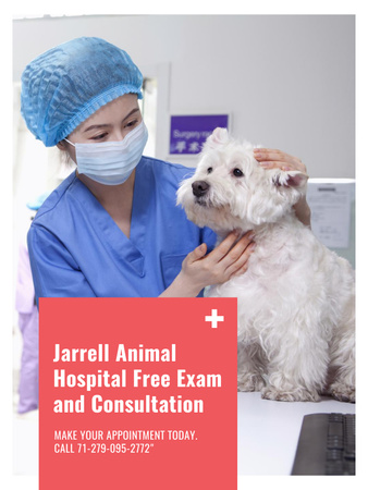 Platilla de diseño Vet Clinic Ad Doctor Holding Dog Poster US