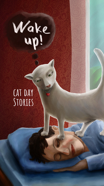 Cat Day Announcement with Cute Cartoon Kitty Instagram Story Πρότυπο σχεδίασης