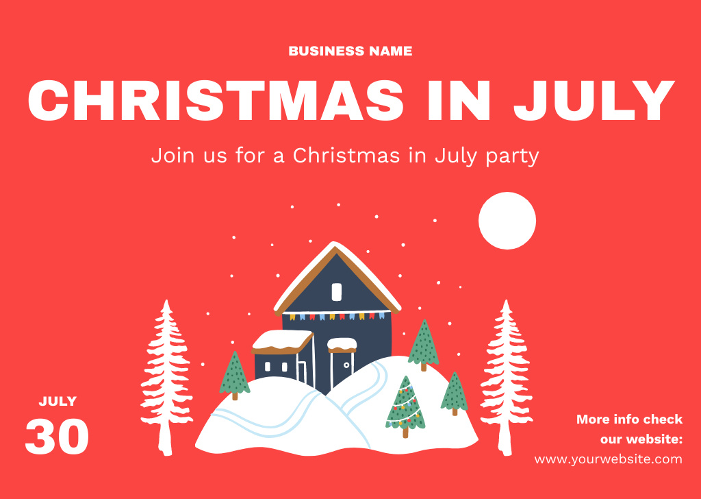 Celebrate Christmas in July with House in Winter Forest Flyer A6 Horizontal Design Template