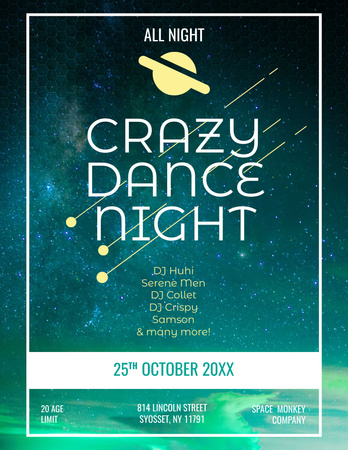 Outstanding Party Dance Announcement with Night Sky Flyer 8.5x11in Design Template
