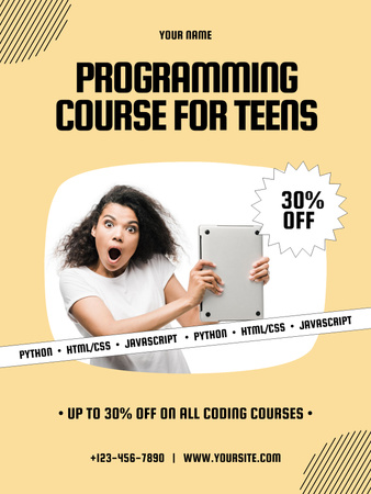 Ontwerpsjabloon van Poster US van Programmeercursus met korting voor tieners