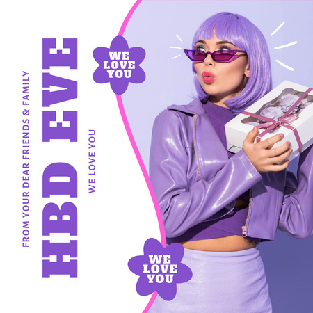 Greeting from Family to Birthday Girl on Purple Instagram Design Template
