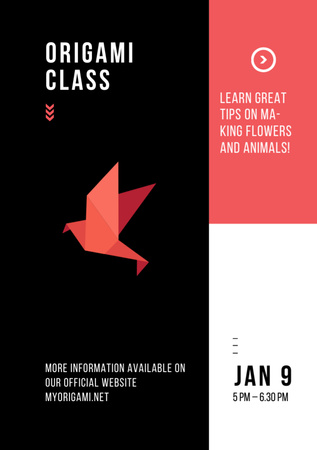 Origami Classes Invitation with Paper Bird in Red Flyer A7 Design Template